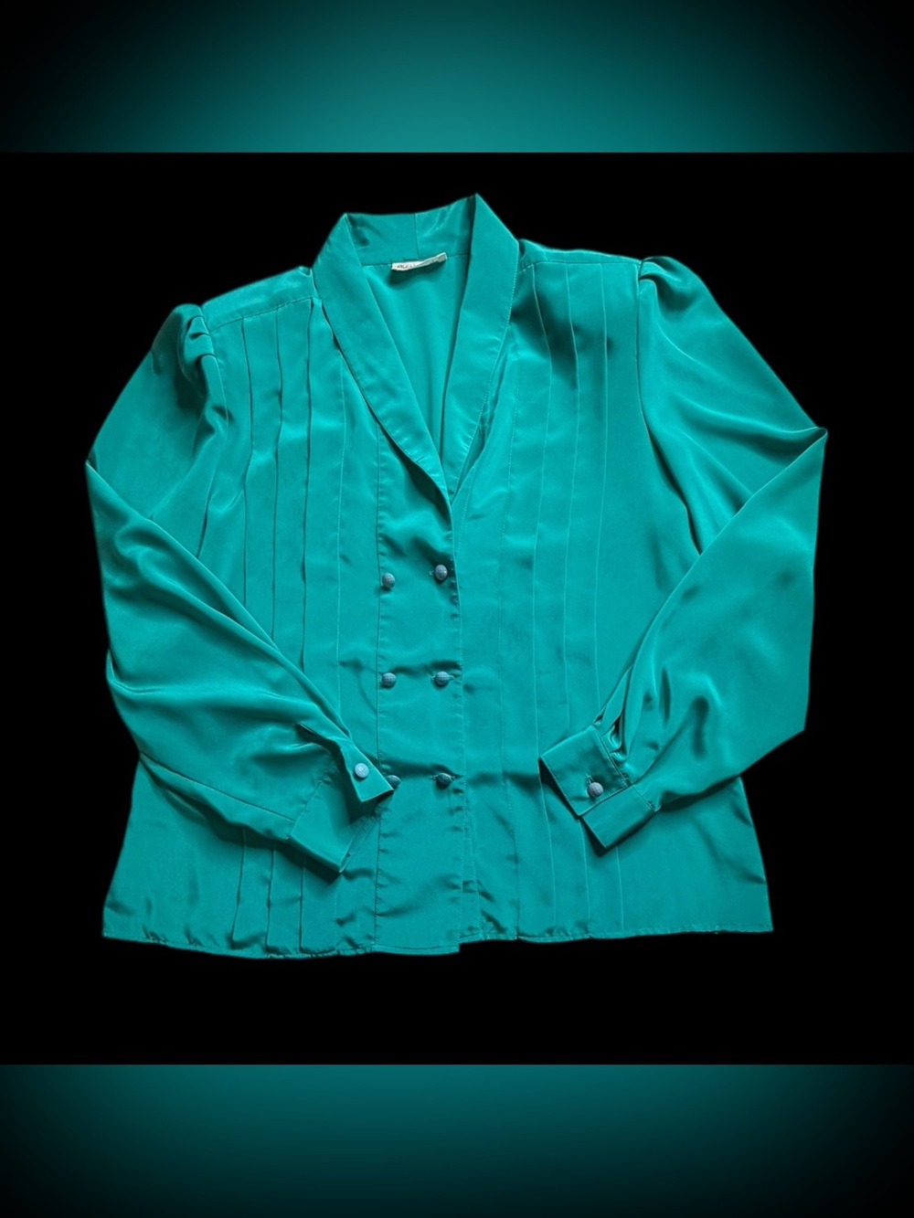 Philippe Marques 80s Vtg Green Pleated Double Breasted Secretary Blouse Sz 16